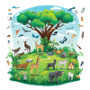 Animal paradise under the tree