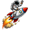 Astronaut on Rocket Cartoon