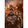 Knight couple and fire figure