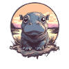 Sunset Hippo Illustration