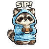 Raccoon in Hoodie Sip Coffee