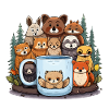 Waldtiere um Becher