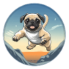 Pug jump over mountain landscape