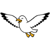 Cheerful cartoon seagull in flight