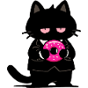 Black cat with pink donut