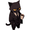 Kater im Anzug mit Kaffee