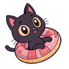 Schwarze Katze auf Donut-Boje