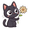 Kawaii Black Cat and Daisy