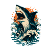 Shark roars through orange waves