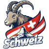 Alpensteinbock mit Schweizer Flagge