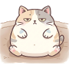 Fluffy fat cat in nursing pose