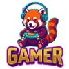 Red Panda Gamer mit Kopfhörern