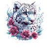 Leopardengesicht mit Blumenkranz