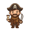Pirate cartoon saber and hourglass