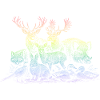 Troupeau de cerfs dans l’arc-en-ciel