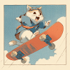 Retro Cat Skateboarder in Flight