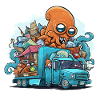 Kunterbunter Oktopus Mülltruck