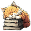 Cute Cat Sleeping on Book Pile