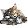 Cute Cat Sleeping on Book Pile
