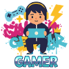 Gamer Kid mit Gamepad und Kopfhörern