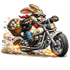 Easter bunny on motorcycle