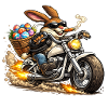 Easter bunny on motorcycle
