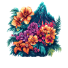 Tropical Blossoms and Mountain Landscape