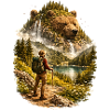 Wanderer trifft Naturgeist –Bär aus Waldlandschaft