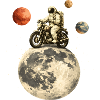 Astronaute à moto traverse la lune