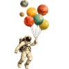 Astronaut with planetary balloons in space