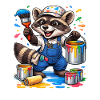 Raccoon Painter with Drops of Paint