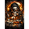 Urban skull with flames skyline