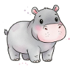 Art aquarelle bébé hippopotame mignon