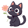 Kawaii Black Cat with Flower