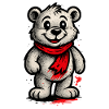 Cuddly bear with red scarf