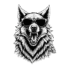lachender Wolf mit Sonnenbrille