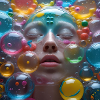 Face among Neon Bubbles
