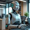 Humanoid robot in blue office