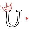 Letter u crown heart
