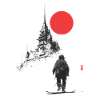 Wintersilhouette: Burg und rote Sonne