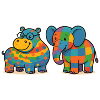 Bunte Elefanten-Nilpferd-Haustiere