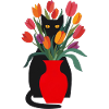Black cat and tulips