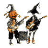 Pumpkin & Skeleton Rock Band Illustration