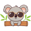 Koala chic sur tronc avec lunettes