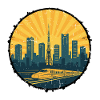 Tokyo City Skyline Tokyo Tower Retro Badge Art