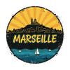 Marseille City Skyline Notre-Dame Retro Badge