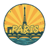 Paris City Skyline Eiffelturm Retro Sonnenuntergangsabzeichen