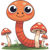 Kawaii mushroom family in the grass