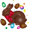 Schokoladen-Osterhase mit bunten Ostereiern 