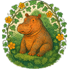 Whimsical Hippo in Ivy Circle